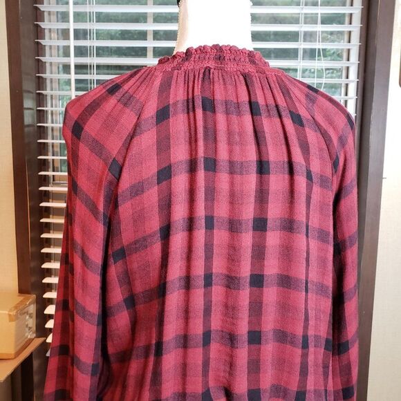 Anthropologie Cloth & Stone Red Plaid Soft Pullover Top Blouse womens M medium - Picture 5 of 9